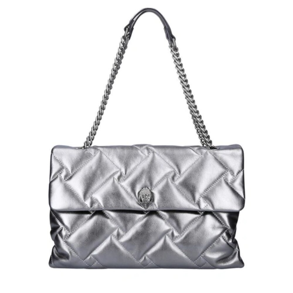 Kensington XXL Soft Metallic Leather Shoulder Bag - Gunmetal Silver KURT GEIGER